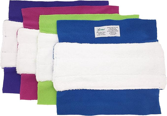 Wet Mop Pads for Sweeper - 2 Sided Fleece & Terry Cloth - Washable Reusable by Xanitize (4-Pack) (Standard, Purple, Blue, Green, Pink)