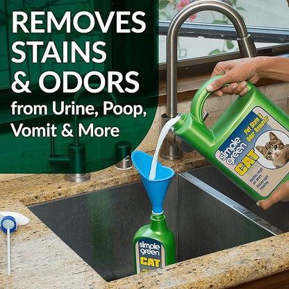 Simple Green Cat Stain & Odor Remover - Enzyme Cleaner for Cat Urine, Feces, Blood, Vomit (1 Gallon Refill) (Pack of 2)