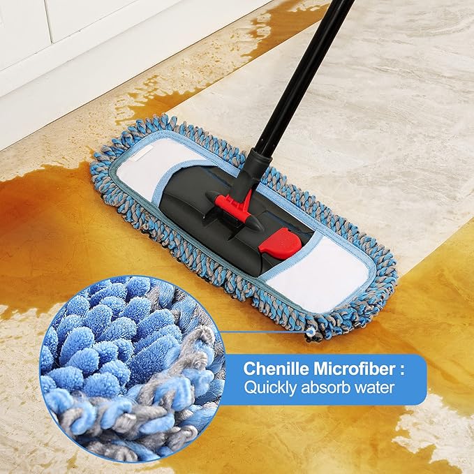 Microfiber Floor Hardwood Mop with 4 Washable Pads,Professional Dust Wet Mop,Flat Mop for Floor Cleaning Laminate Tile Marble Vinyl Kitchen Home