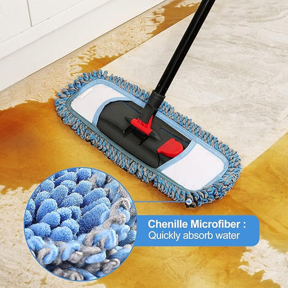 Microfiber Floor Hardwood Mop with 4 Washable Pads,Professional Dust Wet Mop,Flat Mop for Floor Cleaning Laminate Tile Marble Vinyl Kitchen Home