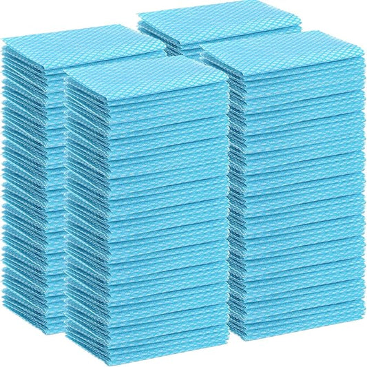 Tioncy 400 Pcs Disposable Cleaning Cloths Reusable Handy Wipes for Kitchen Multi-Purpose Dish Towels and Dish Cloths Absorbent Cleaning Cloth Cleaning Wipes for Kitchen and Home(Blue)