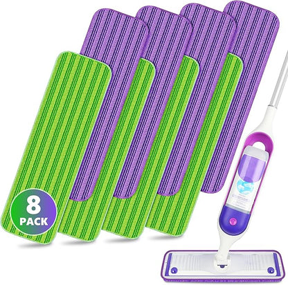 Reusable Pads Compatible with Swiffer PowerMop - SEVENMAX 15" Microfiber Power Mop Refills Pads Spray Mop Replacement Heads Cloths Washable Dry Wet Mopping for Wood Floor Cleaning x8