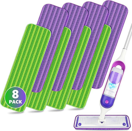 Reusable Pads Compatible with Swiffer PowerMop - SEVENMAX 15" Microfiber Power Mop Refills Pads Spray Mop Replacement Heads Cloths Washable Dry Wet Mopping for Wood Floor Cleaning x8