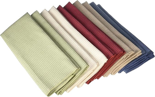 Eurow Microfiber Waffle Weave Kitchen Towels, Fast Dry, Lint-Free, Super Absorbent, Reusable Dish Towels, Multi-Color Set for Drying, Polishing, and Cleaning, 16x28 Inches, 10-Pack