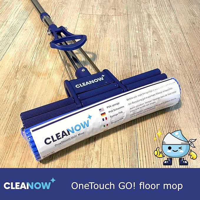 OneTouch GO! Floor Cleaner - Floor Mop with Wringing Function - Sponge Mop for Cleaning Floors - PVA Sponge and Stainless Steel Handle
