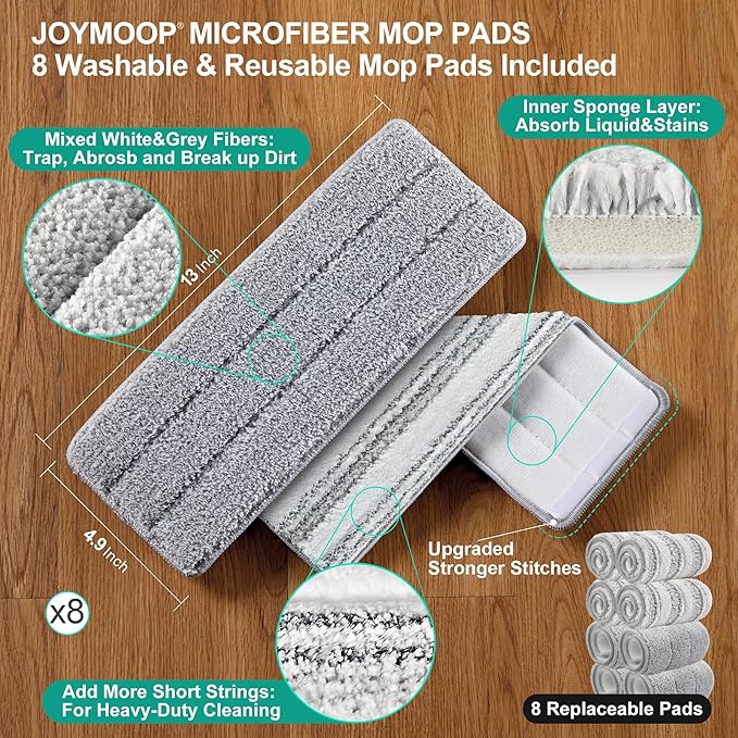 JOYMOOP Mop and Bucket Set with Wringer, Dust Mops for Floor Cleaning, Wall Cleaner with Long Handle,Wet and Dry Use - 3 Microfiber Mop Pads