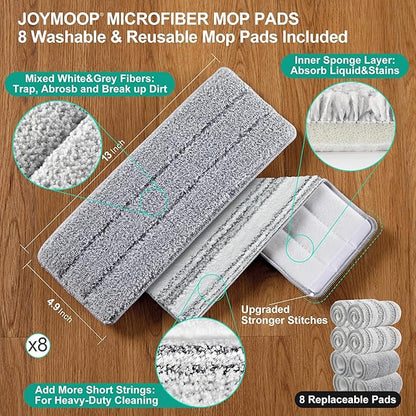 JOYMOOP Mop and Bucket Set with Wringer, Dust Mops for Floor Cleaning, Wall Cleaner with Long Handle,Wet and Dry Use - 3 Microfiber Mop Pads