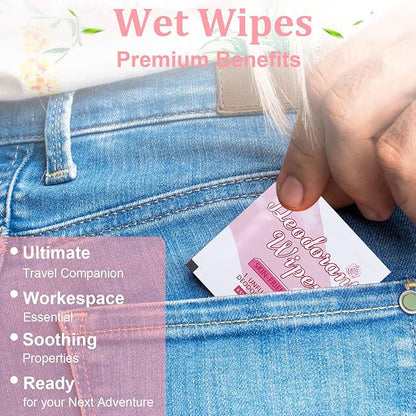 200Pcs Travel Deodorant Wipes, Travel Size Mini Deodorant Wipes Bulk for Homeless Individually Wrapped, Body Cleaning Supplies for Women Wet Armpit for Body Cleaning Rose