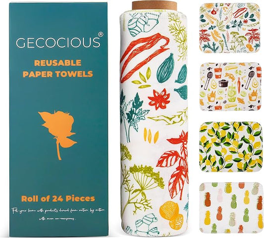 Reusable Paper Towels 24 Pack Washable Kitchen Cotton Paperless Paper Towel Roll Eco Friendly Super Soft, Absorbent Cloth Napkins