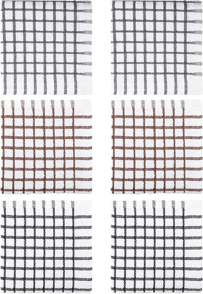 100% Cotton Dish Cloths (Pack of 6) - Dish Rags for Washing Dishes - Reusable & Highly Absorbent Kitchen Towels - Multipurpose Kitchen Rags - (12" x 12" - Multicolor Checkered)