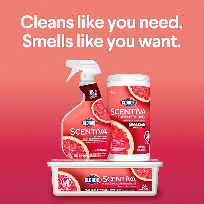 CLOROX Scentiva Disinfecting Wipes, Grapefruit and Orange Blossom, 75 Ct., Pack of 3 (Pack May vary)