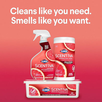CLOROX Scentiva Disinfecting Wipes, Grapefruit and Orange Blossom, 75 Ct., Pack of 3 (Pack May vary)