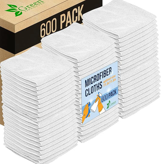 GREEN LIFESTYLE Chamois Cloth, Microfiber Cleaning Cloth 600 Pack, Borderless Towels Cleaning, Car Microfiber Towel, Drying Car Wash Towels (11.5" x 11.5", White)