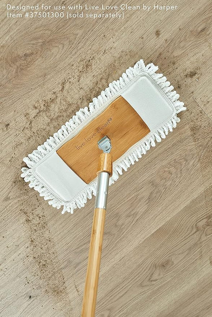 Harper Live.Love.Clean. Washable 2-in-1 Wet/Dry Bamboo Dust Mop Pad with Wraparound Attachment for Cleaning Dust, Pet Hair & Fine Dry Dirt