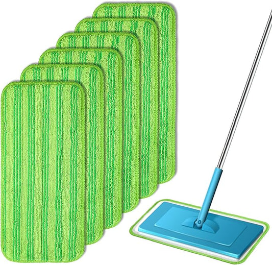6pcs Mop Pads Refills, Reusable Spray Mop Pads Replacement Washable Microfiber Wet Mopping Pads Dry Sweeping Cloths Refills Wet Jet Pads Compatible with Swiffer (Green)