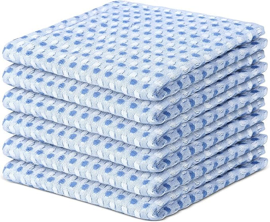 100% Cotton Dish Cloths (Pack of 6) - Dish Rags for Washing Dishes - Reusable & Highly Absorbent Kitchen Towels - Multipurpose Kitchen Rags - (12" x 12" - Blue Honeycomb)