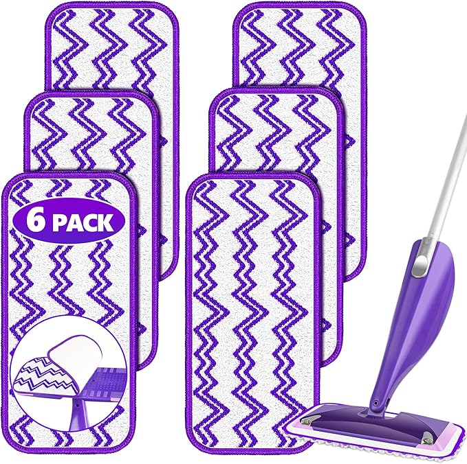 Reusable Mop Pads Refills Compatible with Swiffer Wet Jet Spray Mop, Wet Pads Refill WetJet Pads Refills for Swiffer Mop, Microfiber Mop Pad Replacements Wet Dry Mop Heads for Floor Cleaning, 6 Pack