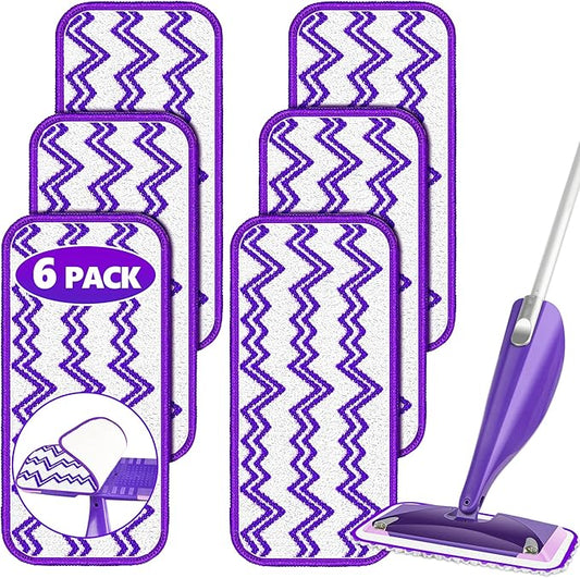 Reusable Mop Pads Refills Compatible with Swiffer Wet Jet Spray Mop, Wet Pads Refill WetJet Pads Refills for Swiffer Mop, Microfiber Mop Pad Replacements Wet Dry Mop Heads for Floor Cleaning, 6 Pack