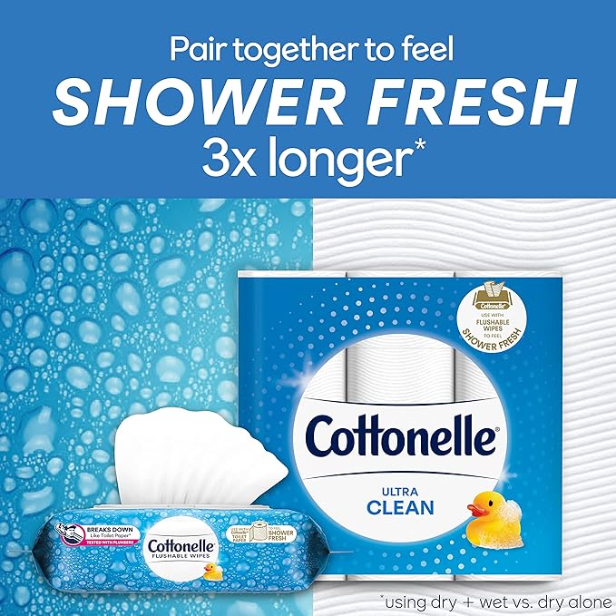 Cottonelle Flushable Wipes, 24 Individually Wrapped Packs, 14 Wipes Each Pack (336 Wipes Total)