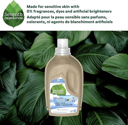 Seventh Generation Concentrated Laundry Detergent, Free and Clear Unscented, 66 loads, 50 Fl Oz (Packaging May Vary)