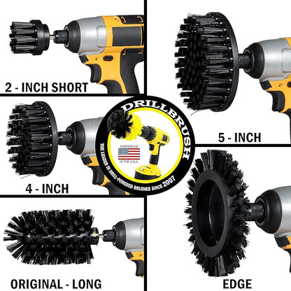 Drill Brush Power Scrubber by Useful Products - 5 Piece Black Drillbrush Ultra Stiff Cleaning Brushes Set - Non Metal Grill Brush Attachment Kit for Cordless Drill - Nylon Grill Grate Cleaner Brushes