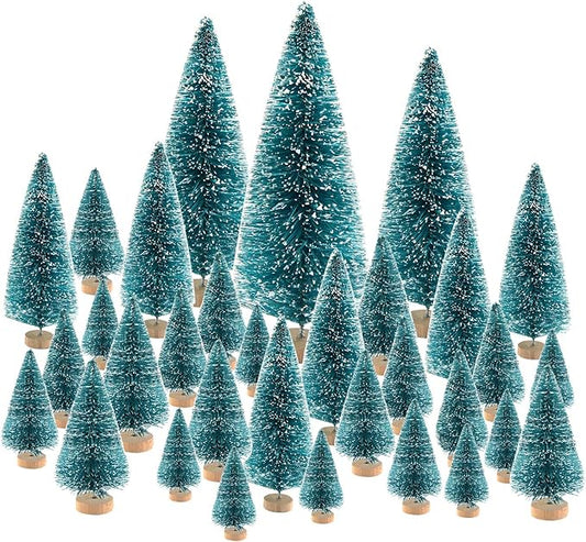 KUUQA 66Pcs Mini Christmas Trees - Bottle Brush, Sisal Snow Pine, Architecture Trees for Winter Snow Ornaments, Christmas Decorations, Diorama Models - Small Size
