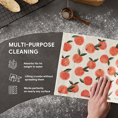 RECYCO Swedish Dishcloths for Kitchen | 4 Pack Oversized Washable Dish Rags | Large Cellulose Reusable Cleaning Paper Towels | Absorbent Counter Dish Cloth Sponge XL Kitchen Wipes, 12" L x 10" W
