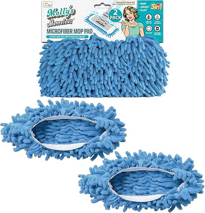 Molly's Marvelous Microfiber Mop Pads – 2-Pack Reusable & Washable Pads for Wet & Dry Cleaning – Fits Most 4.5x11 Flat Mop Heads – Super Absorbent, Eco-Friendly Floor Cleaning Solution