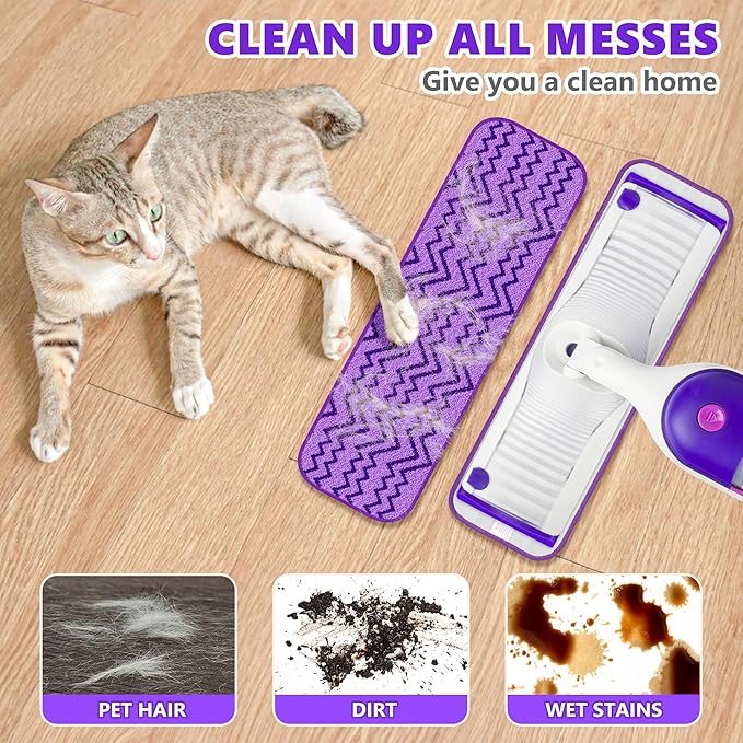 Reusable Mop Pads Compatible with Swiffer PowerMop, 6 Pack Power Mop Refill Microfiber Mopping Pad Washable Power Mop Pads for 13" 14" 15" Mop Multi-Surface Wood Floor Cleaning, Purple