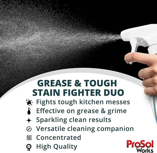Grease & Tough Stain Fighter Cleaning Spay Bundle – 2-Pack - Includes Heavy Duty Grease Cutter & Kitchen Cleaner - 16 fl oz Each - Non-Toxic & Made in USA