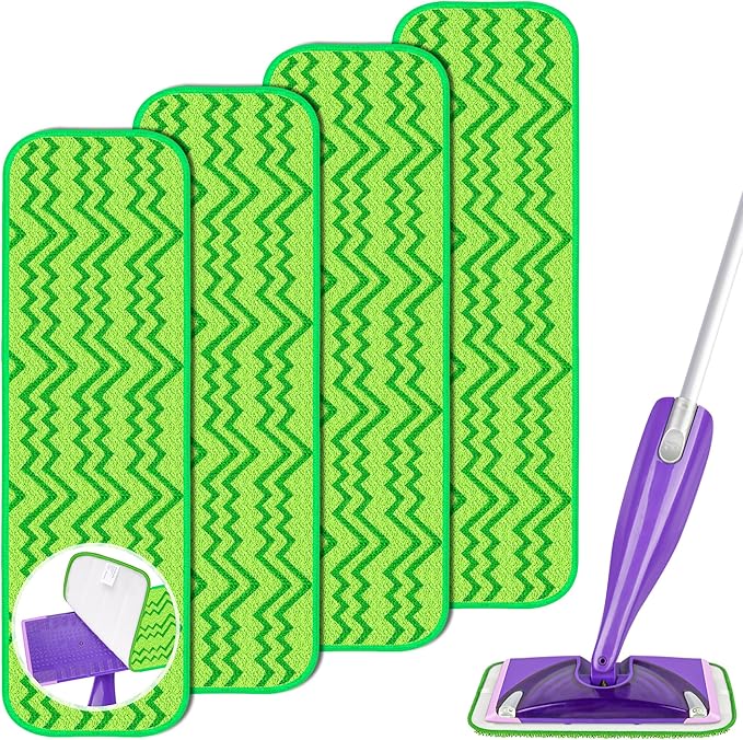 Reusable Mop Pads Compatible with Swiffer PowerMop, 4 Pack Power Mop Refill Pads Microfiber Mopping Pad Refills Washable Power Mop Pads for 13" 14" 15" Mop Multi-Surface Wood Floor Cleaning, Green
