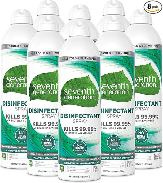 Seventh Generation Disinfecting Spray Cleaner Eucalyptus and Thyme Disinfectant 13.9 oz, Pack of 8