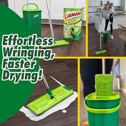 Libman Rinse 'n Wring Mop and Bucket System | Microfiber Floor Mop | Hardwood Floor Cleaner | Wet & Dry Mop | Clean & Dirty Water Chambers | Power Blades | 2 Total Microfiber Pads,Green