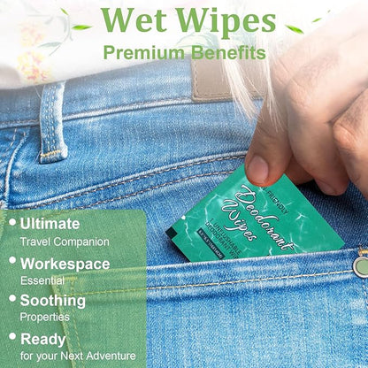 200Pcs Travel Deodorant Wipes, Travel Size Mini Deodorant Wipes Bulk for Homeless, Individually Wrapped Body Cleaning Supplies for Women Wet Armpit for Body Cleaning Jasmine