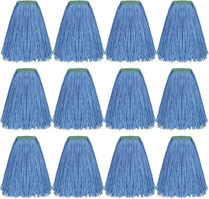 Matthew Cleaning 16oz 12Pack Cotton Floor Mop,Cotton Looped-Open String Heavy Duty String Refills, Universal Headband Blend Material,Mop Head Replacement for Home, Industrial and Commercial Use(Blue)