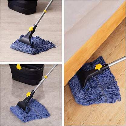 Yocada Looped-End String Wet Mop Heavy Duty Cotton Mop Commercial Industrial Grade Telescopic Iron Pole Jaw Clamp Floor Cleaning 55.1 inch