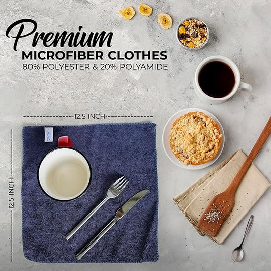 Microfiber Cleaning Cloth - Pack of 24 (12.5"x12.5") Gray Color, Non-Abrasive, Ultra-Absorbent, Lint-Free Towels for Cars, Reusable Cleaning Rags