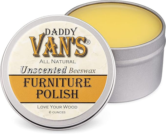 Daddy Van's All Natural Beeswax Furniture Polish – Unscented, Food-Safe Wood Wax for Furniture, Cabinets, Antiques & Butcher Blocks – Non-Toxic, Conditioning & Protective Finish for Wood Surfaces