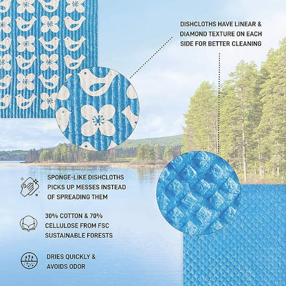 Nordhus Design Swedish Dishcloths,10 Cloths, Made in Sweden - Reusable, Washable Cellulose Cotton Kitchen Cloths - Replace Paper Towels, Wipes, Sponges, Dish Rags