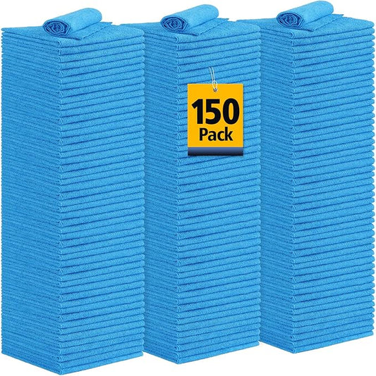 Shop Towels Rags, 150 Pack Reusable Shop Rags Bulk Microfiber Cleaning Cloth Lint Free Cleaning Towels for Car Kitchen Automotive Bar Mechanic Restaurant Garage, 11.5"x 11.5", Blue