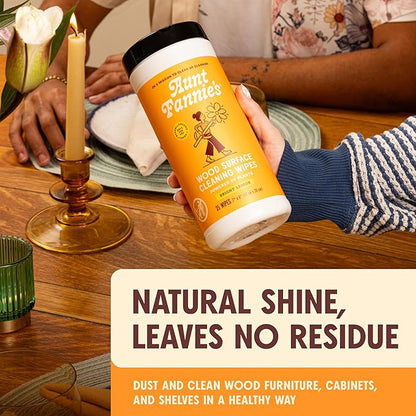 Aunt Fannie's Wood Surface Cleaning Wipes, Multipurpose Wood Surface Cleaner for Cabinets, Furniture, and Wood Floors, Lemon Scent, 35 Count (Pack of 6)