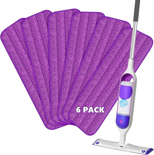 HOMTOYOU Reusable Mop Pads for Swiffer PowerMop: 6 Pack Microfiber Pad Refills for Multi-Surface Floor Cleaning - Machine Washable Replacement Sweeping Cloths for 13 ''-15 '' Spray Mop