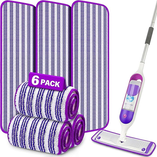 6 Pack Reusable Mop Pads Compatible with Swiffer PowerMop, Microfiber Pads Refills Machine Washable Up to 100 Times Wet Dry Use Suitable for All Floor Types