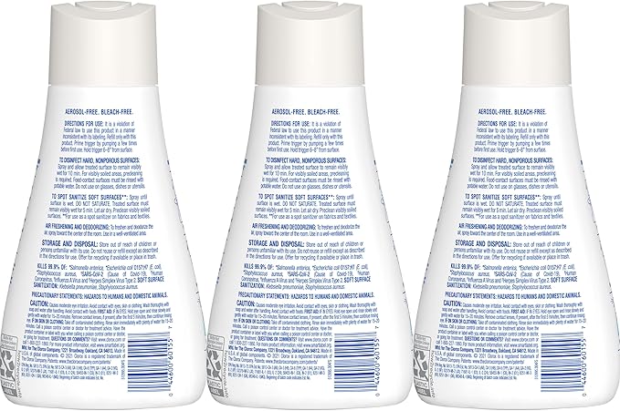 Clorox Disinfecting Mist, Lemongrass Mandarin, Household Essentials, 3 Refills, 16 Fl Oz Each