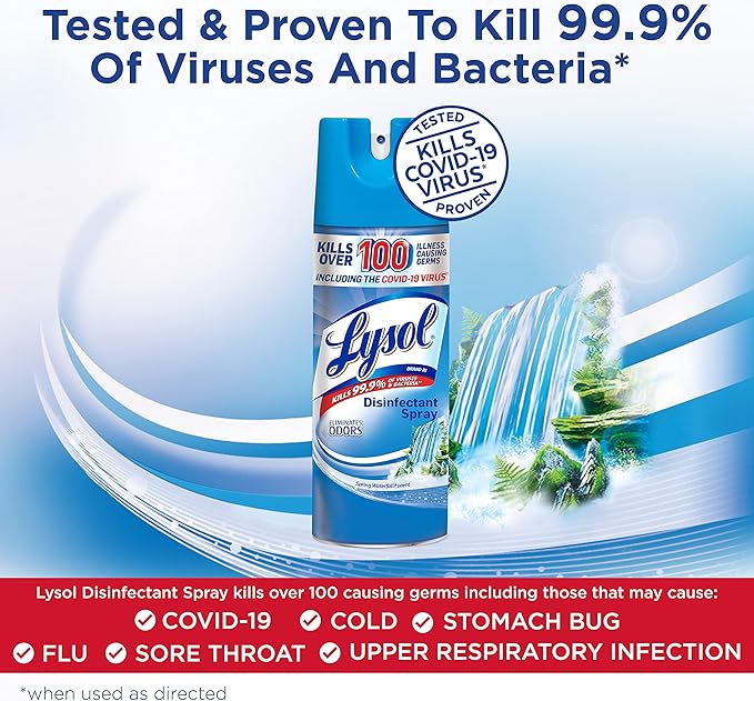 Lysol Disinfectant Spray, Sanitizing and Antibacterial Spray, For Disinfecting and Deodorizing, Spring Waterfall, 12.5 Fl Oz, (Packaging May Vary) (Pack of 2)