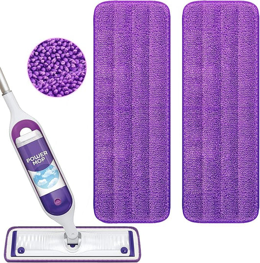 Reusable Power Mop Refill Pads for Swiffer Power Mop Starter Kit - Swifter Powermop Pads Refills - Multi-Surface & Wood Mopping Pad Refill for Floor Cleaning - Washable Microfiber Pad, 2 Pack