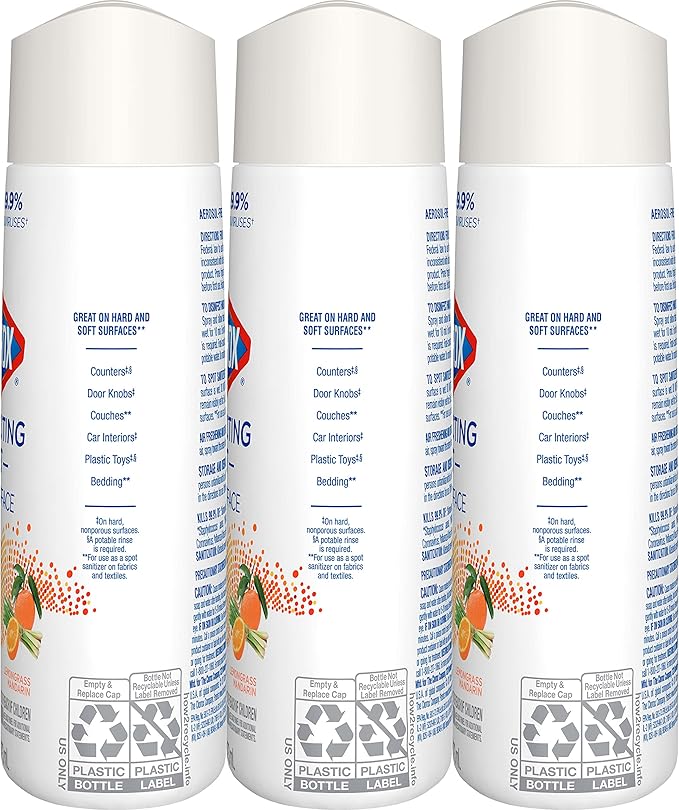 Clorox Disinfecting Mist, Lemongrass Mandarin, Household Essentials, 3 Refills, 16 Fl Oz Each