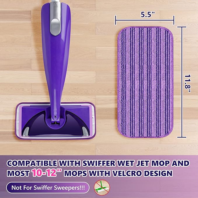Reusable Mop Pads Compatible with Swiffer Wet Jet, Wet Jet Pads Refills for Swiffer Mop, 4 Pack Microfiber Replacement Pads for Hardwood Floor Cleaning, Dry Wet Mopping Cloths for 12" Wet Jet Refill