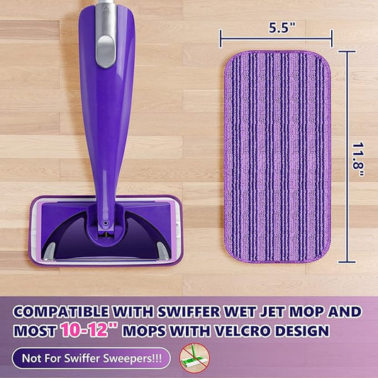 Reusable Mop Pads Compatible with Swiffer Wet Jet, Wet Jet Pads Refills for Swiffer Mop, 4 Pack Microfiber Replacement Pads for Hardwood Floor Cleaning, Dry Wet Mopping Cloths for 12" Wet Jet Refill
