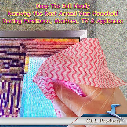 GLL Cleaning Cloths Roll Wipe Sheets, Dish Wash Cloths, Disposable Cleaning Wash-Cloth Towel for Kitchen Bathroom Furniture and Car (Case of 24 Rolls, 1200-Sheets Total)